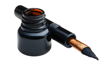 Calligraphy ink bottle with dropper isolated on white background