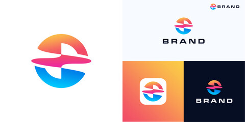 Modern circle colorful gradient logo icon design vector illustration, Unique symbol minimalist abstract for planet, sphere sign, global technology, astrology, globe and universal identity business
