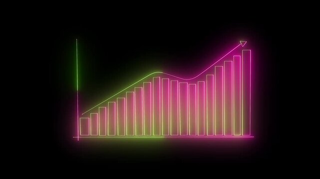 Neon business graph Profit and cost future concept up business graph icon animated Success , profit, growth concept