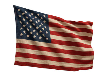 Fototapeta premium Textured American flag isolated on transparent background, detailed cloth, patriotic