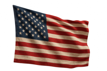 Textured American flag isolated on transparent background, detailed cloth, patriotic