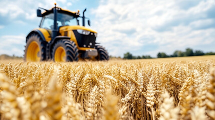 Fototapeta premium Agricultural machinery harvesting wheat