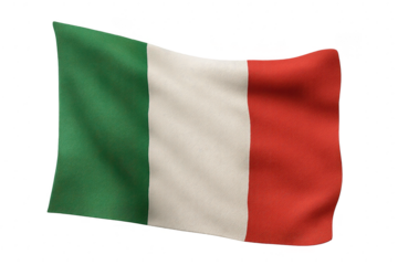 Italy flag waving isolated on transparent background, national symbol emblem
