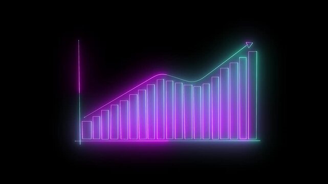  glowing Neon business graph Profit and cost future concept up business graph icon animated Success , profit, growth concept on a background.....