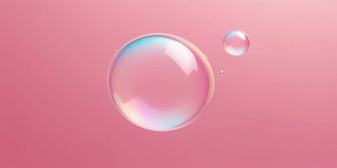 Pink translucent soap bubbles reflect light on a dark background