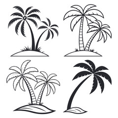 Fototapeta premium Palm Tree Silhouette Icons Set