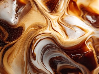 A close-up shot of the caramel and coffee and milk texture of iced cold brew. Generative AI
