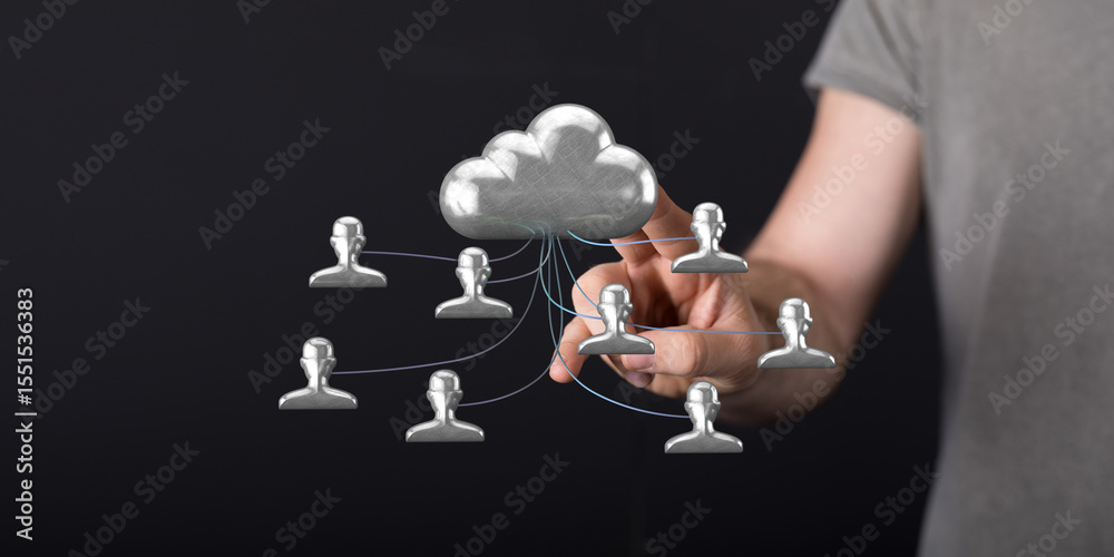 Poster secure cloud data sharing, network infrastructure, and digital teamwork.