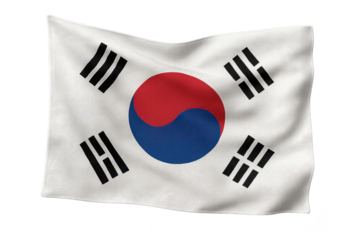 Waving South Korea flag isolated on transparent background, national symbol