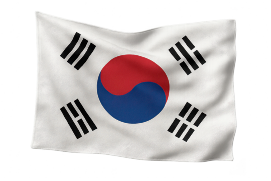 Waving South Korea flag isolated on transparent background, national symbol - Powered by Adobe