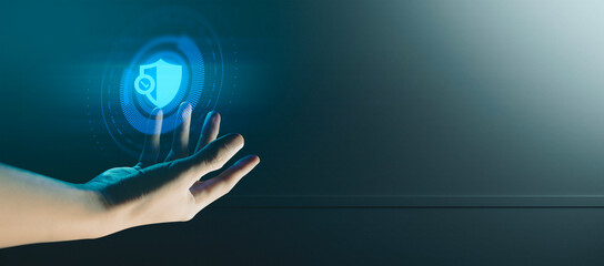 hand of businessman interactive touching a holographic of transaction financial network data...