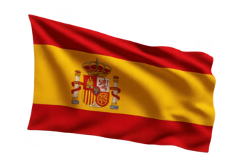 Spanish flag waving, isolated on transparent background, national symbol, clear