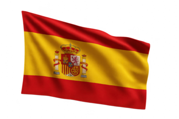 Waving flag of Spain isolated on transparent background, vibrant colors, detailed
