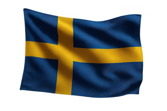 Swedish flag waving, isolated on transparent background, national symbol of Sweden