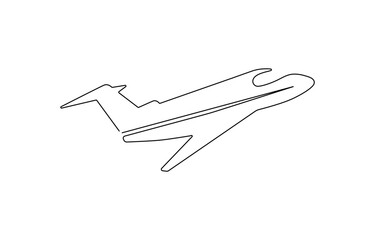 Small plane taking off in continuous line art drawing style, Small plane taking off in continuous line art drawing style, One continuous line drawing of airport icon.