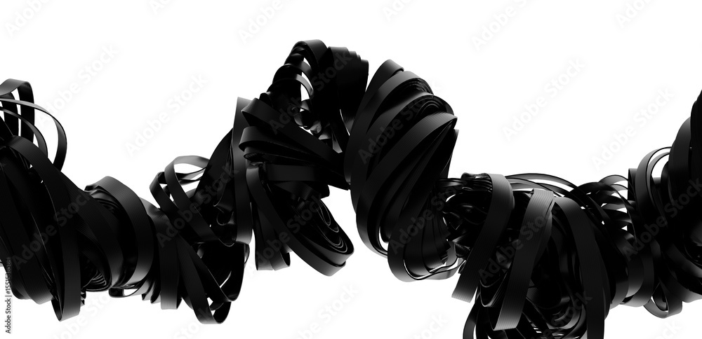 Poster High-resolution image of abstract black shapes twisted together on a white background. Ideal for design projects.