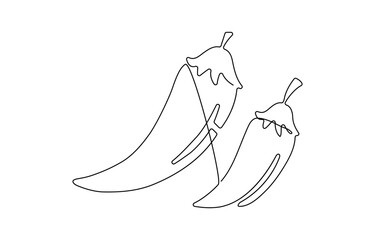 single line drawing of hot chili vector illustration design, Continuous one line drawing of hot red chili pepper graphic design, drawing of hot red chili pepper graphic design. Single line art .