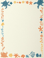 Obraz premium Seaside-themed stationery set with watercolor-style frames and borders featuring corals, starfish, seashells and ocean plants. Ideal for summer cards, kids' invites and printable notes.