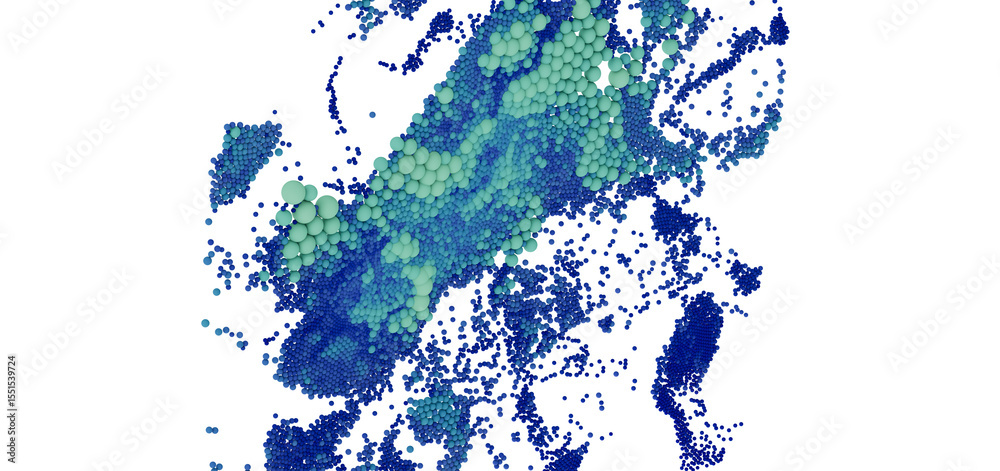 Poster Abstract background with blue and green particles. Perfect for technology, data, or science concepts.