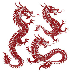 Fototapeta premium Red Dragon Collection with Various Poses and Wing Designs