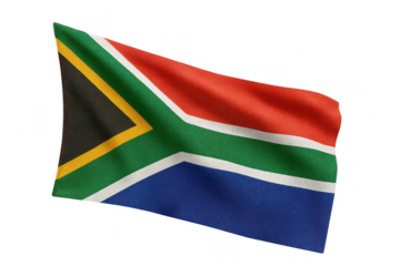 South African flag waving isolated on transparent background, national symbol