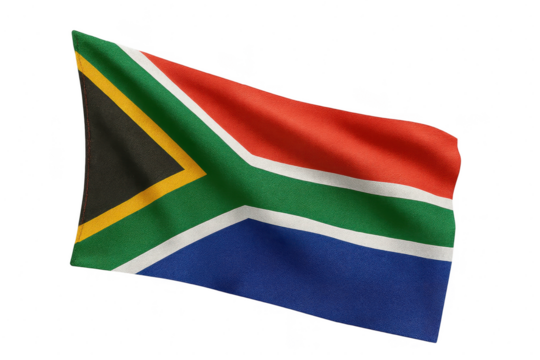 South African flag waving isolated on transparent background, national symbol