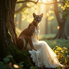 Cougar in a Wedding Dress in a Forest