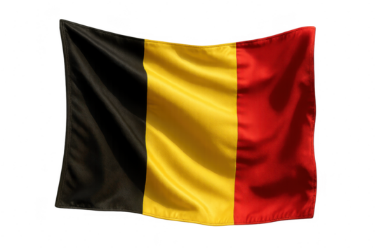 Waving Belgium flag on transparent background, isolated cut-out image, national