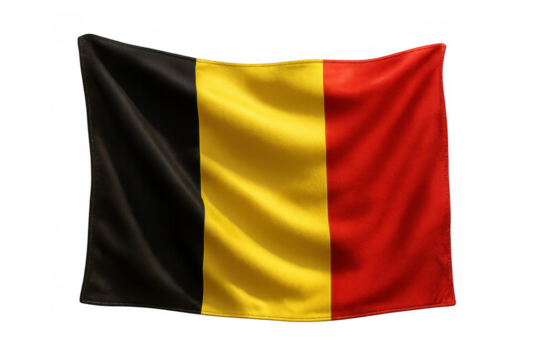Waving flag of Belgium isolated on transparent background, patriotic symbol