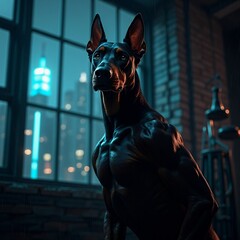 Muscular Doberman Pinscher in Urban Setting