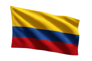 Realistic national flag of Colombia isolated on transparent background, silk texture