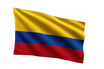Waving Colombia flag isolated on a transparent background, detailed close-up