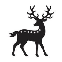 Elegant Black Deer Silhouette with Floral Accents for Christmas and Winter Designs