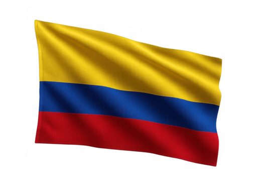 Waving Colombia flag isolated on a transparent background, detailed close-up