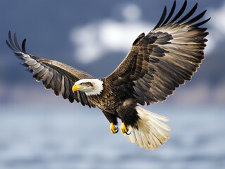 Obraz premium Bald Eagle with Spread Wings in Flight (날개 펼치고 비행하는 흰머리수리)