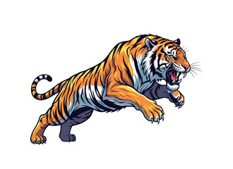 Dynamic illustration of a leaping tiger, showcasing strength and agility. Wildlife Animals.