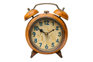 Classic alarm clock ringing with metallic bells retro timepiece isolated on white background