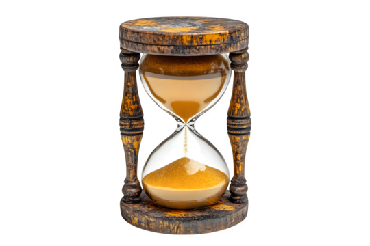 Classic hourglass with golden sand vintage time symbol isolated on white background
