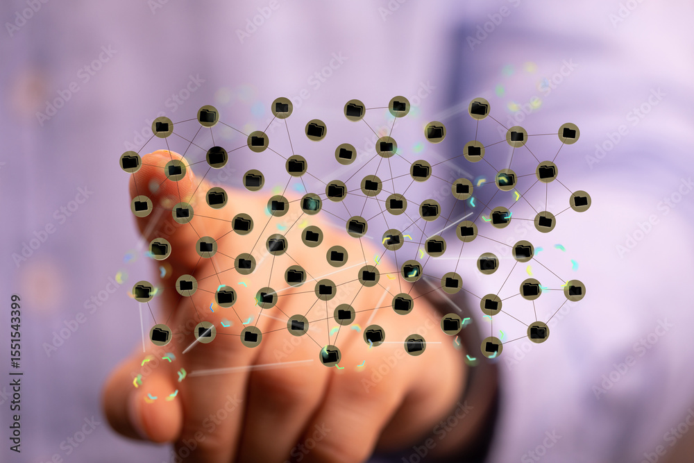 Poster Abstract image depicting a network of files and folders. Ideal for technology, data management, and network concepts.