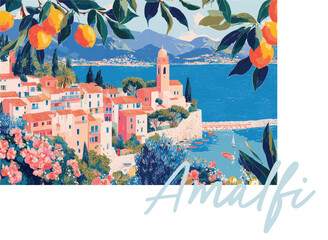 Obraz na płótnie Canvas Amalfi coastline colourful mediterranean travel destination. Summer vacation background