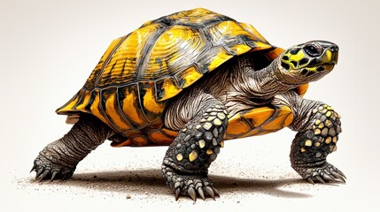 Fototapeta premium Striking Yellow and Black Tortoise A Close-Up View of a Reptile