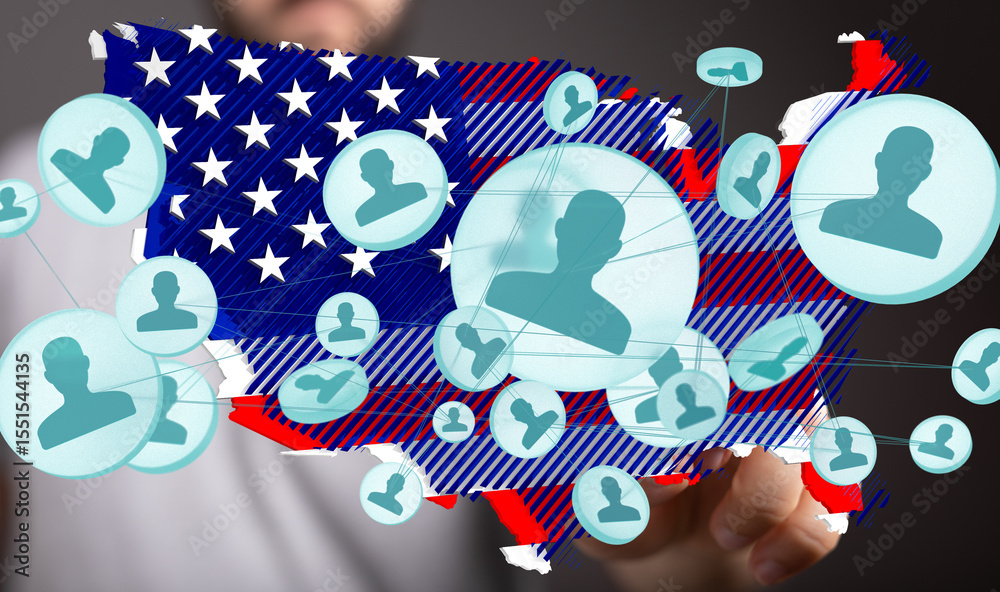 Poster visual representation of social connections and networking across the united states.