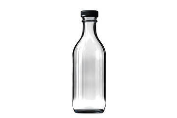 Clear glass milk bottle with narrow neck isolated on white background