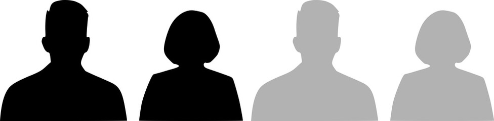 Set of icon avatar profile icon in silhouettes. Profile icon. Avatar icons set. Male and female head silhouettes. Man and woman avatar profile. Male and Female face silhouette icon.	