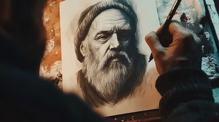 A professional artist painting a surreal fantasy landscape

