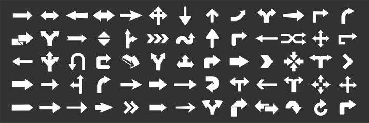 arrow icon set, simple vector arrows collection, modern cursor symbols for web design and interface on transparent background
