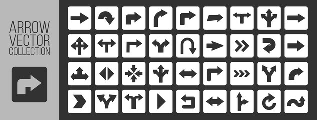 Arrow icon set, simple vector arrows collection, modern cursor symbols for web design and interface on transparent background