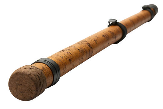 Collapsible hiking pole with cork grip isolated on white background