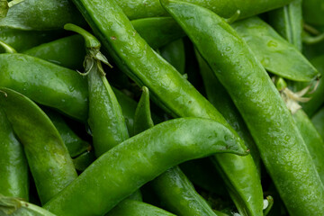 Juicy green peas close up macro texture