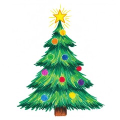 christmas tree on white background crayon drawing